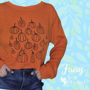 🍄 50% OFF - Orange Pumpkin Graphic Long Sleeve T-Shirt Crop Top sz L